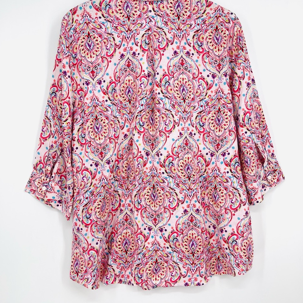 Chico’s Paisley Print No-Iron 100% Linen Tunic Top Button Shirt Size 3, XL, 1X - Picture 6 of 14